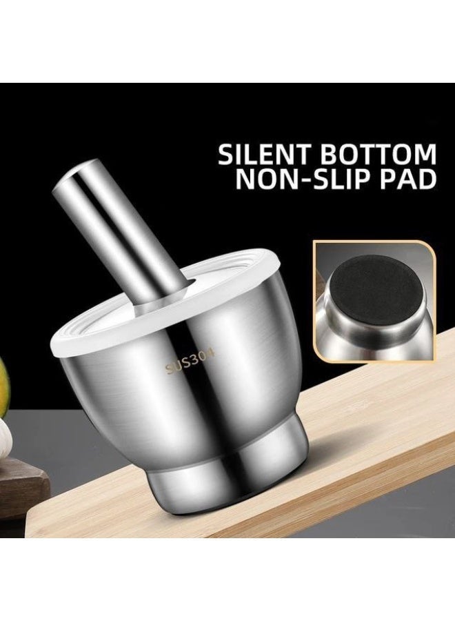 Large Stainless Steel Mortar and Pestle Set 13 cm Heavy Duty Grinder with Lid and Base for Herbs and Spices – Durable Kitchen Tool for Grinding, Crushing, and Mixing - Image 2